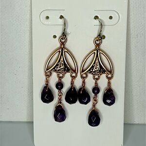 NWOT Sterling Copper Amethyst Beaded Dangle Earrings Designer Studio Barse Boho